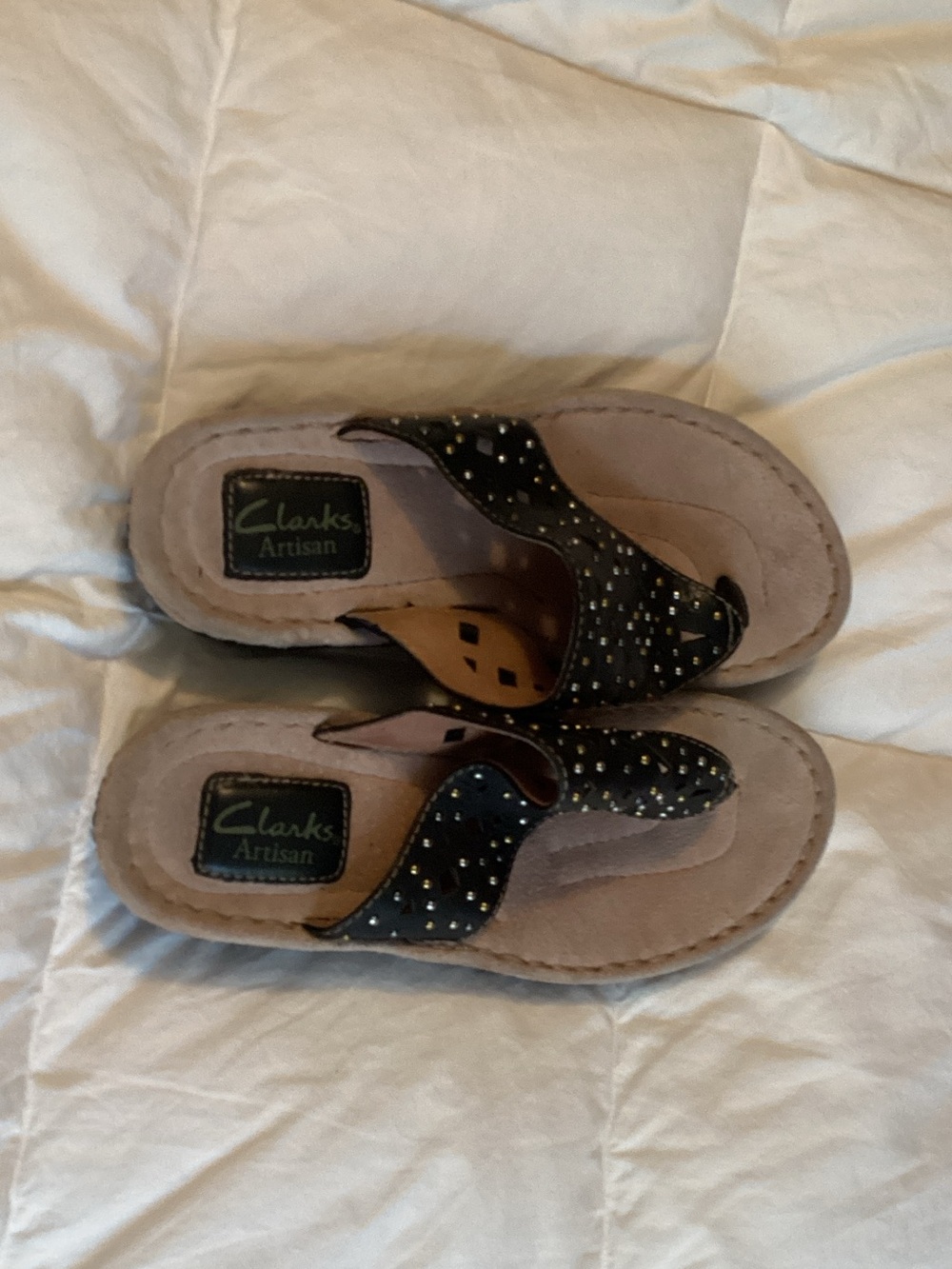 Clarks Black Studded Toe-Post Sandals for Kids